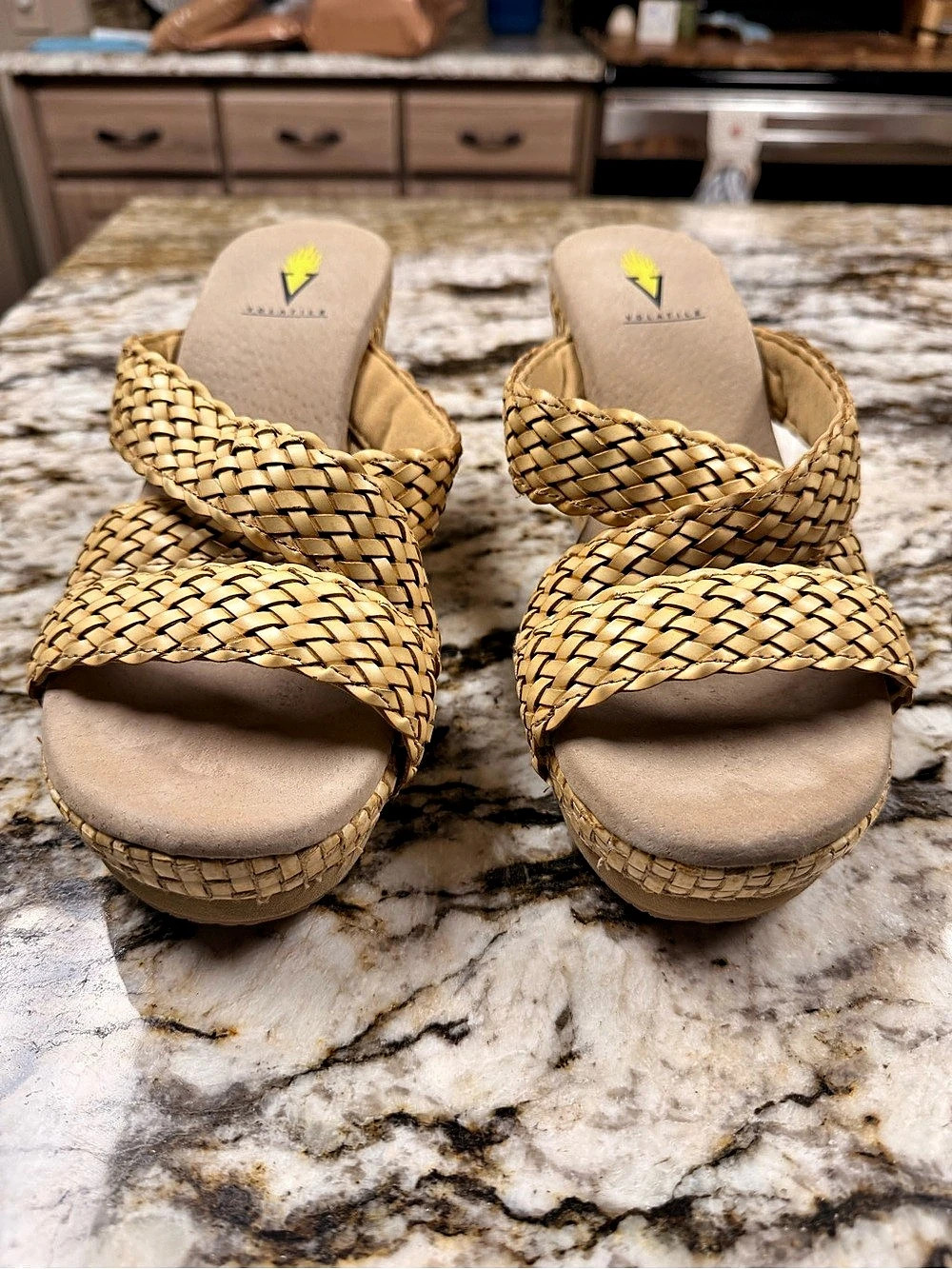 Volatile Braided Wedge Open Toe Sandals in Tan Women’s Size US 9